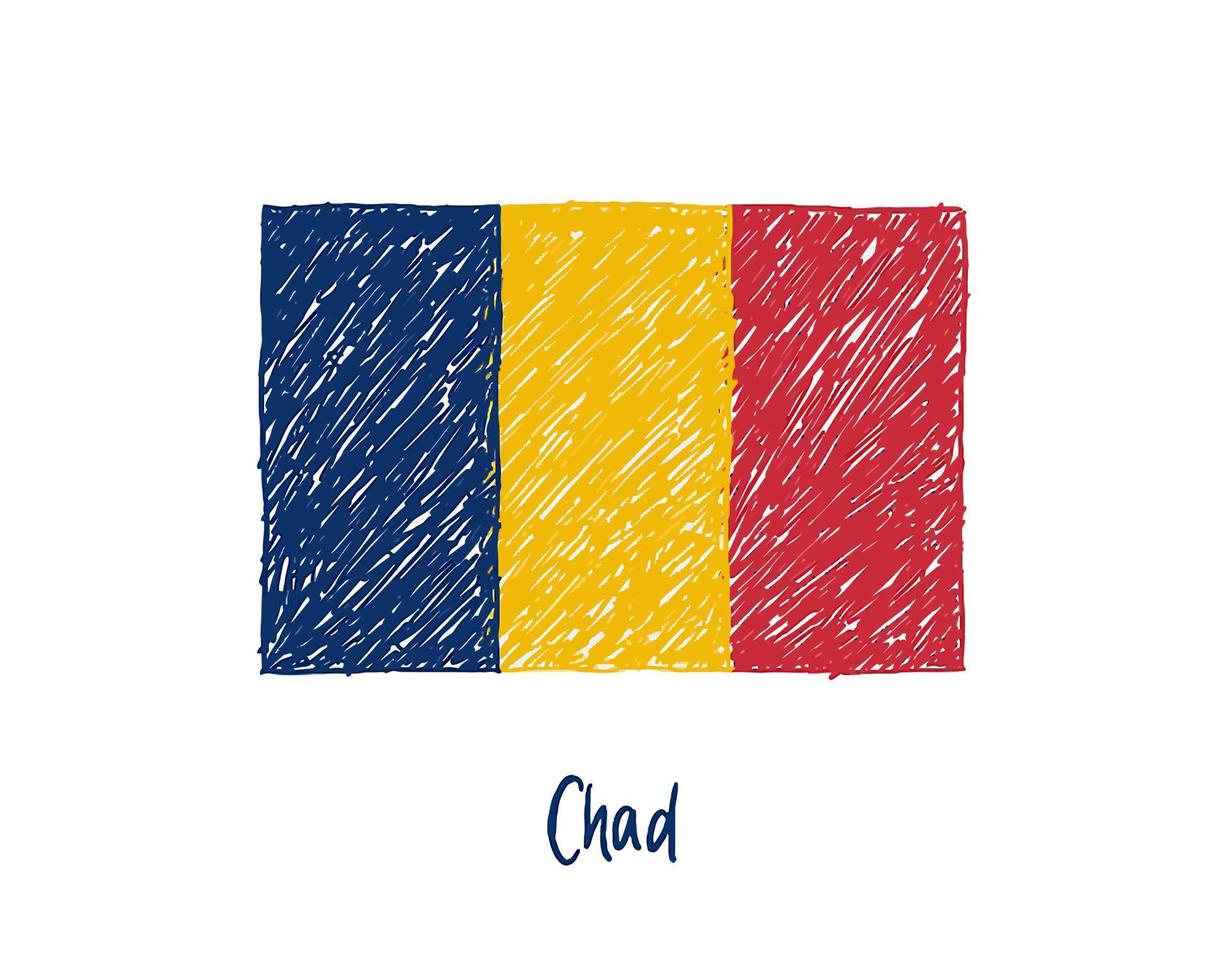 Tschad-Flaggenmarker oder Bleistiftfarbskizze vektor