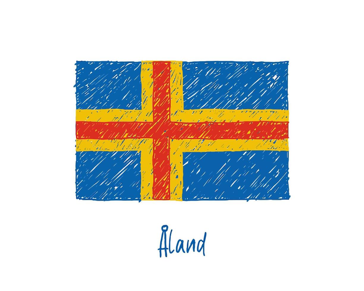 Aland Flag Marker oder Bleistift Farbskizze vektor
