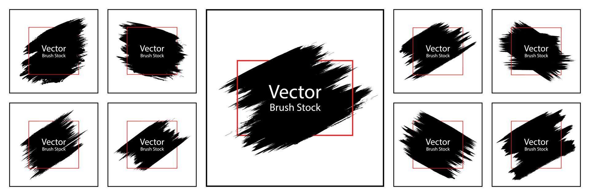 Satz von Vektorpinselstrichen schwarz eingestellt. Handfarbe Texturen Spritzer Pinsel Design-Elemente. vektor