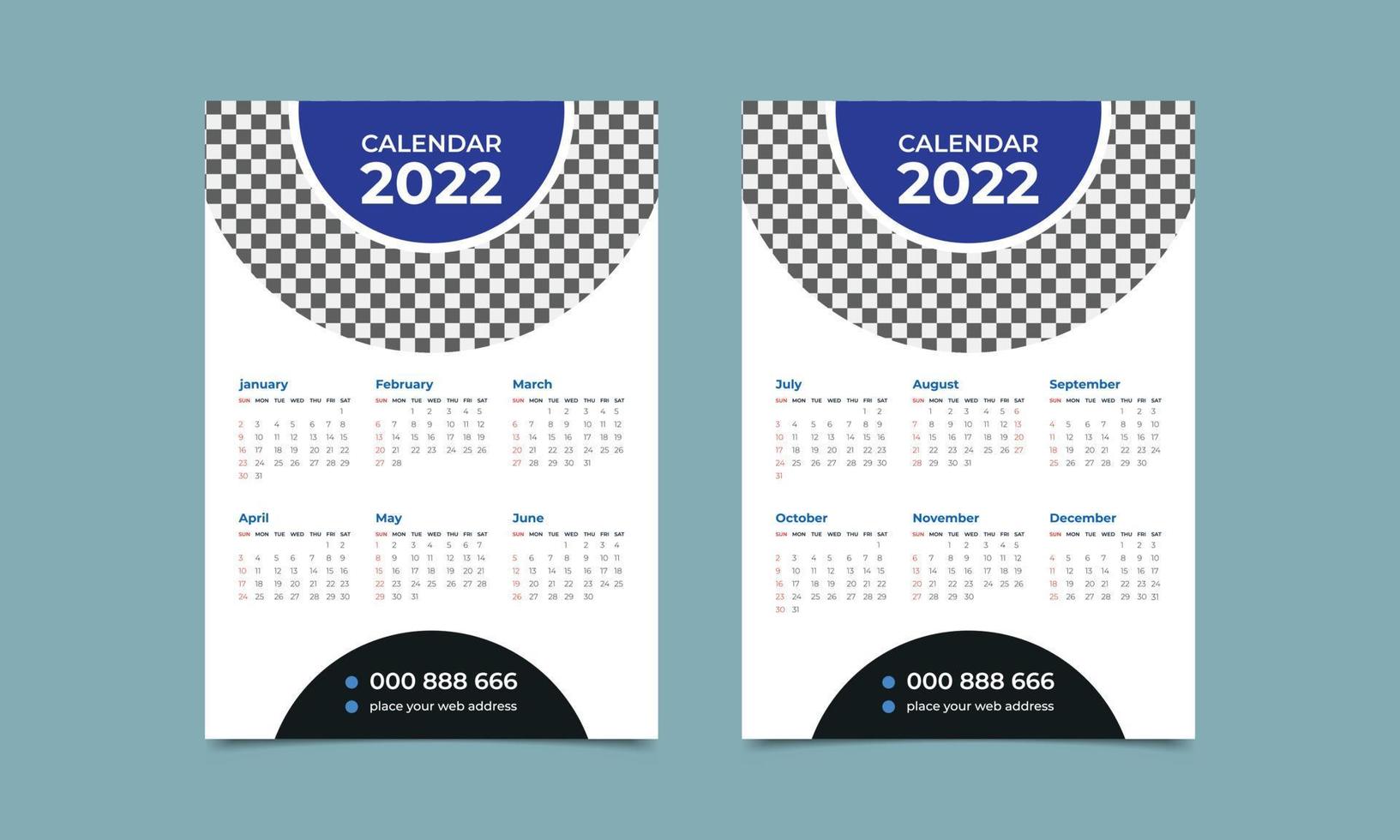 2022 Wandkalender Design-Vorlage. jährliches kreatives Kalenderdesign. Vektor-Illustration. vektor