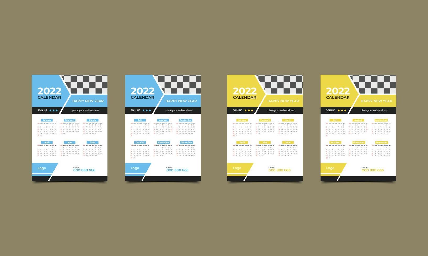 väggkalender 2022 malldesign. gott nytt år 2022 väggkalender malldesign. vektor illustration.