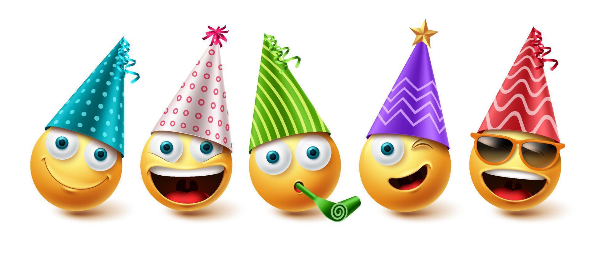 födelsedag emoji vektor set. emoticon födelsedagsfest ikonsamling isolerad i vit bakgrund för grafiska designelement. vektor illustration
