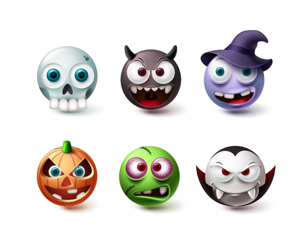 halloween emoji vektor set. emojis skräck karaktär maskot samling isolerad i vit bakgrund för grafiska designelement. vektor illustration