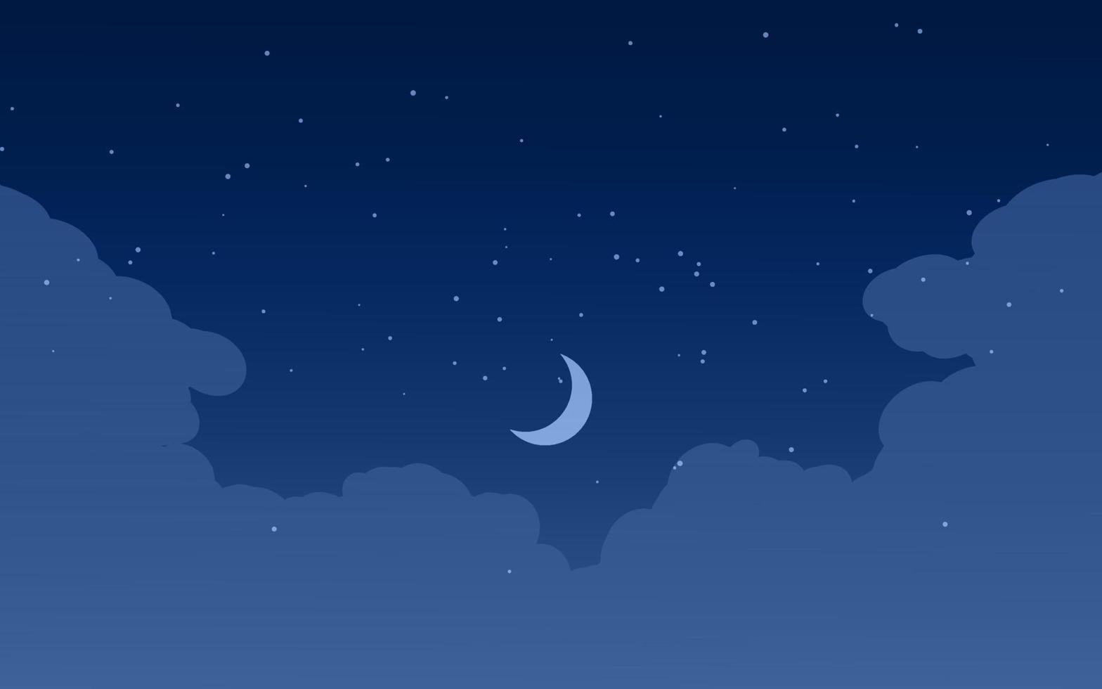 Nachtblauer Himmelshintergrund mit Wolke, Mond und Sternen vektor
