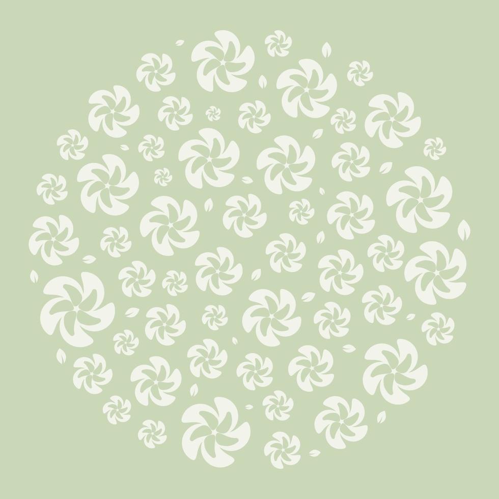 cirkelmönster med silhuetter av löv och blommor. prydnad för dekoration och tryck på tyg. designelement. vektor
