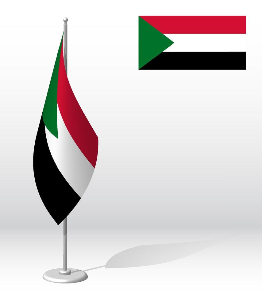 Sudan-Flagge am Fahnenmast für die Registrierung einer feierlichen Veranstaltung, die ausländische Gäste trifft. Nationaler Unabhängigkeitstag des Sudan. realistischer 3D-Vektor auf weiß vektor
