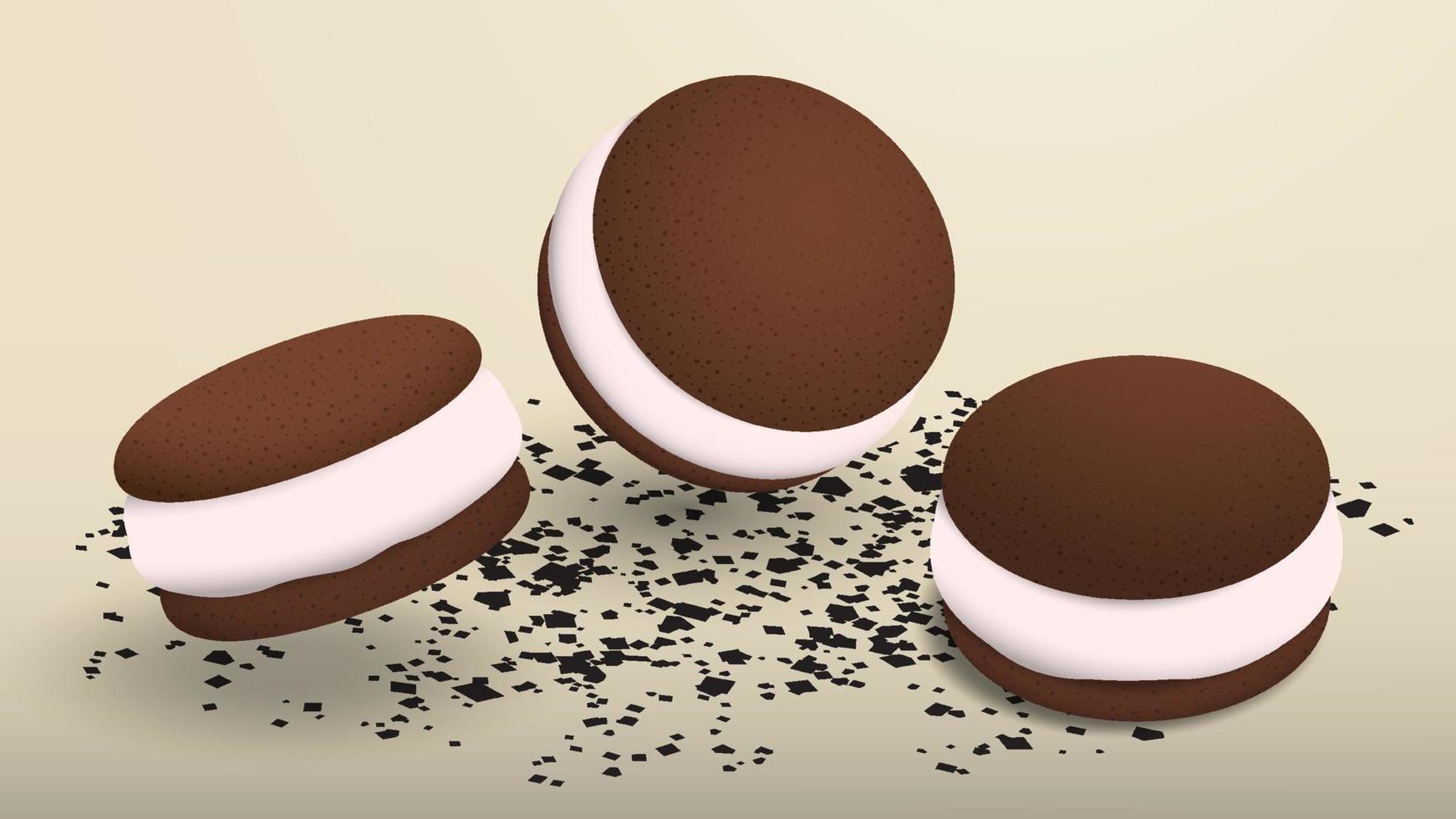 söta luftiga chokladbrownies faller på bordet täckt med chokladchips. hem festligt teparty. realistisk vektorillustration vektor