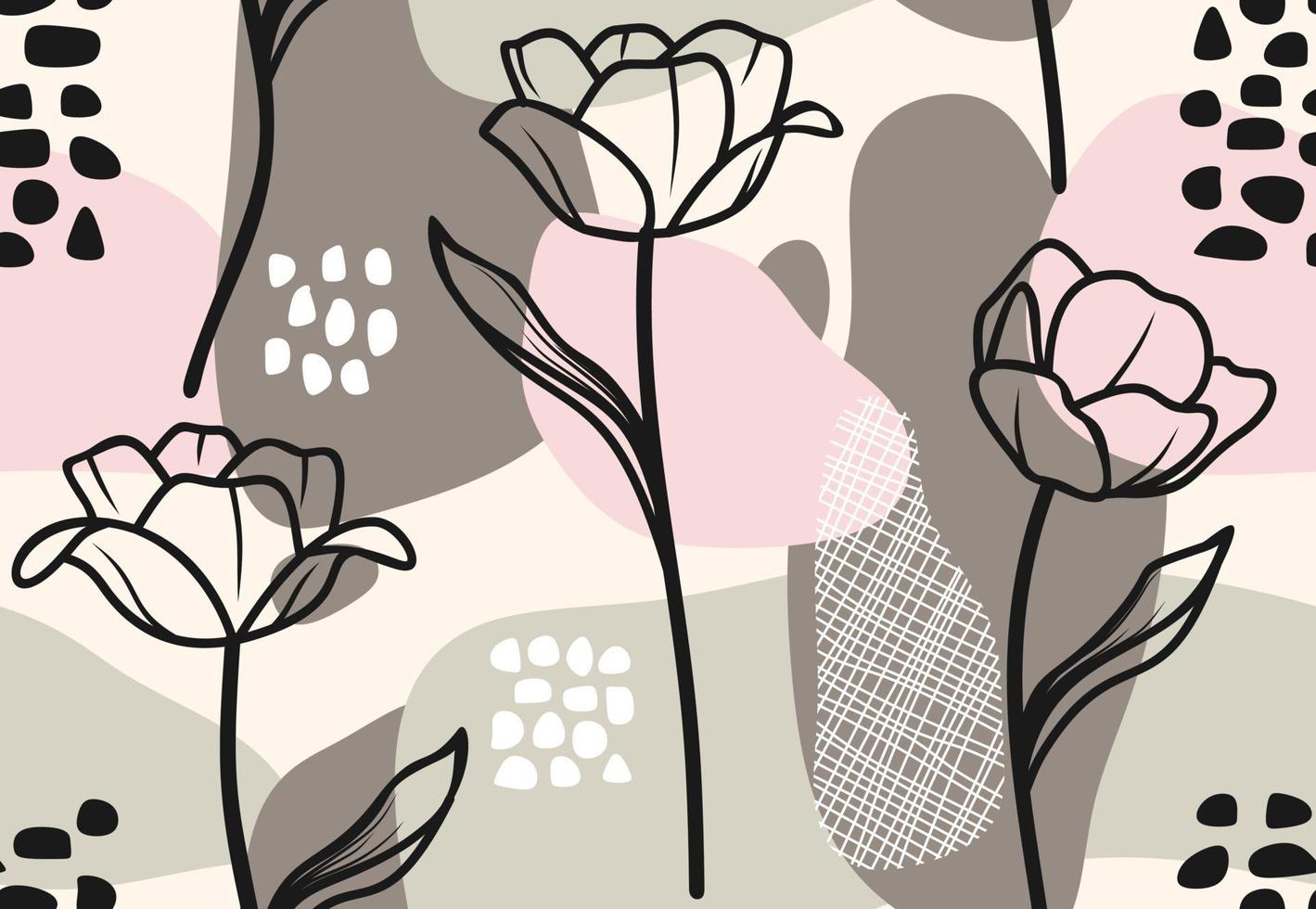 seamless mönster med abstrakta blommor och lämna. kreativ blommig ytdesign. vektor bakgrund