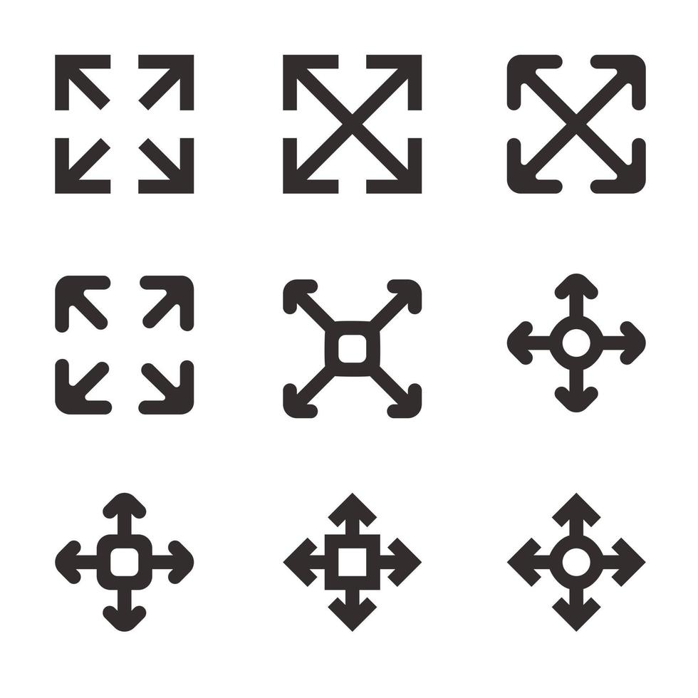 Pfeile aus vier Richtungen, lineares Symbol. schwarzes Symbol auf weißem Rücken vektor