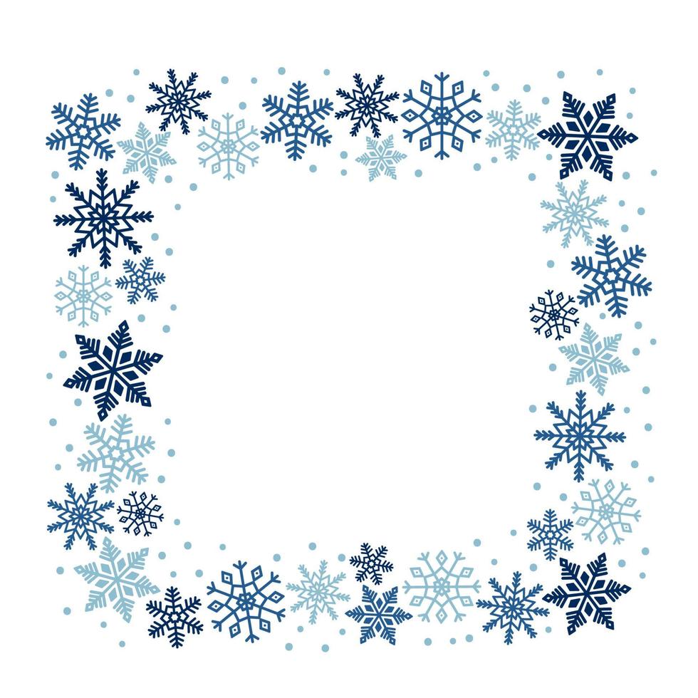 quadratischer Rahmen aus blauen Schneeflocken. Vorlage für Winterdesign. vektor