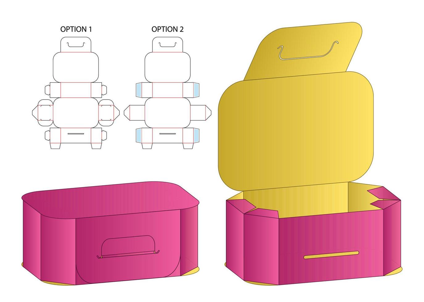 låda förpackning stansad mall design. 3d mock-up vektor