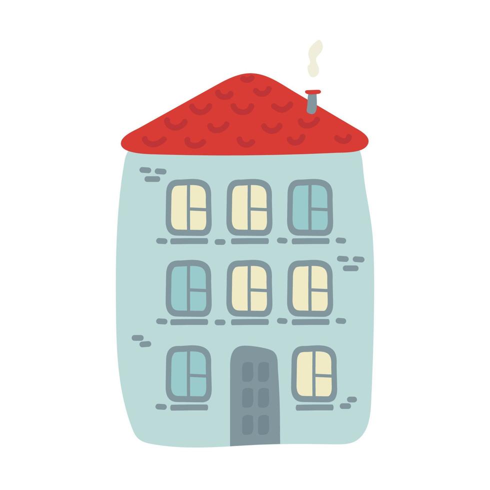 Haus. Stadthäuschen bauen. Vektor-Illustration im flachen Stil. modernes Gebäude zu vermieten oder zu verkaufen. Cartoon-Vektor-Bild der roten Backstein-Weihnachtshäuser mit Schnee bedeckt. vektor