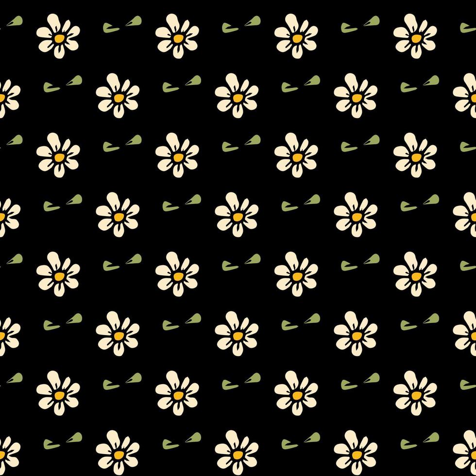 nahtloses schwarzes Muster mit weißen Kamillenblüten. floraler Hintergrund. weiße Blumen auf schwarzem Hintergrund isoliert vektor