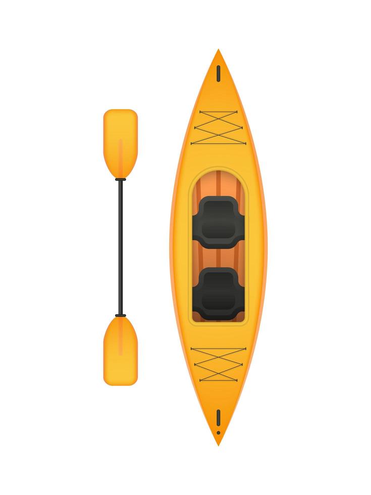 gelbes Plastikkajak, Teil einer Reihe einfacher flacher Boote und Wassersportarten. Vektorgrafiken. vektor