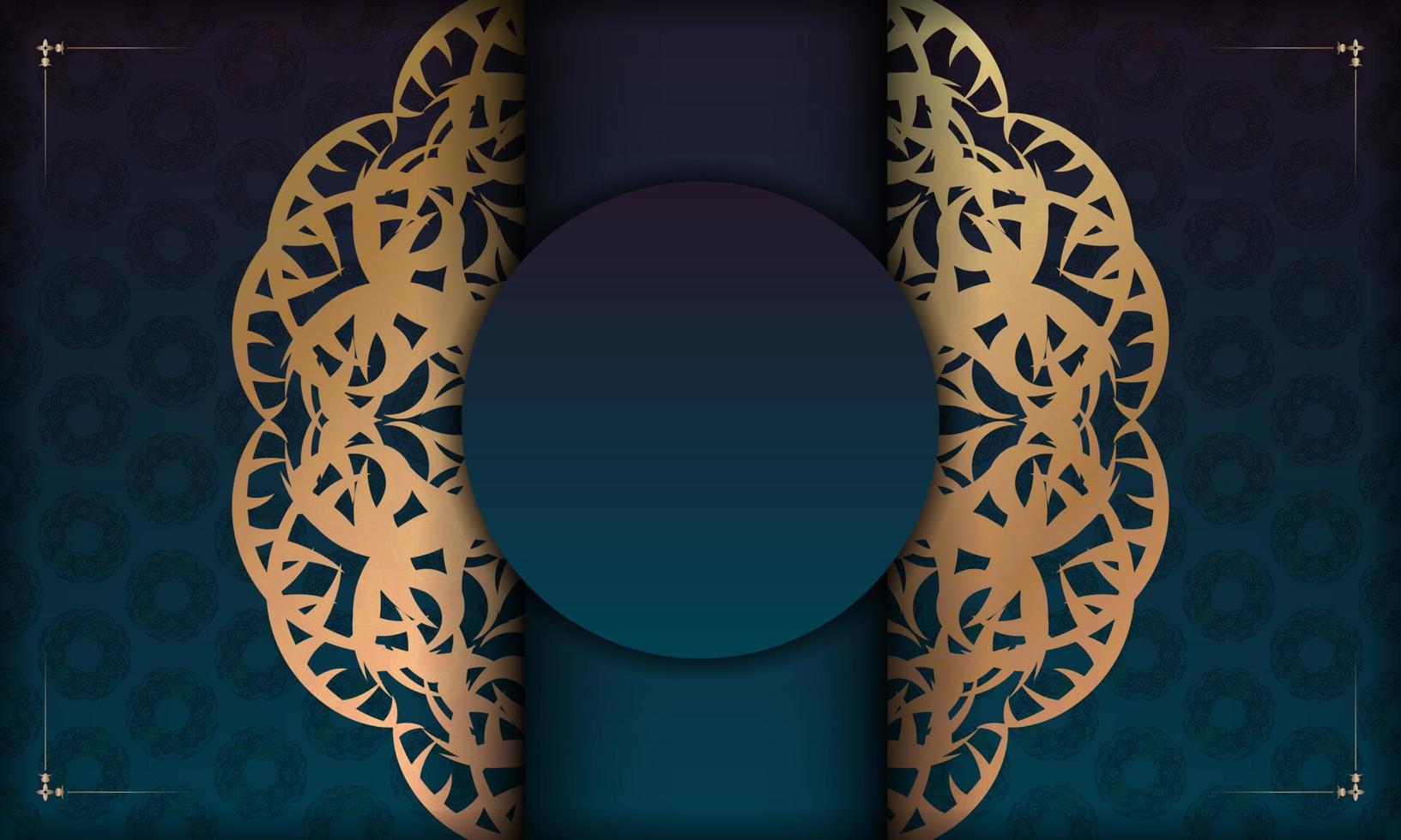 blaues Farbverlaufsbanner mit Mandala-Goldverzierung und Platz für Text vektor