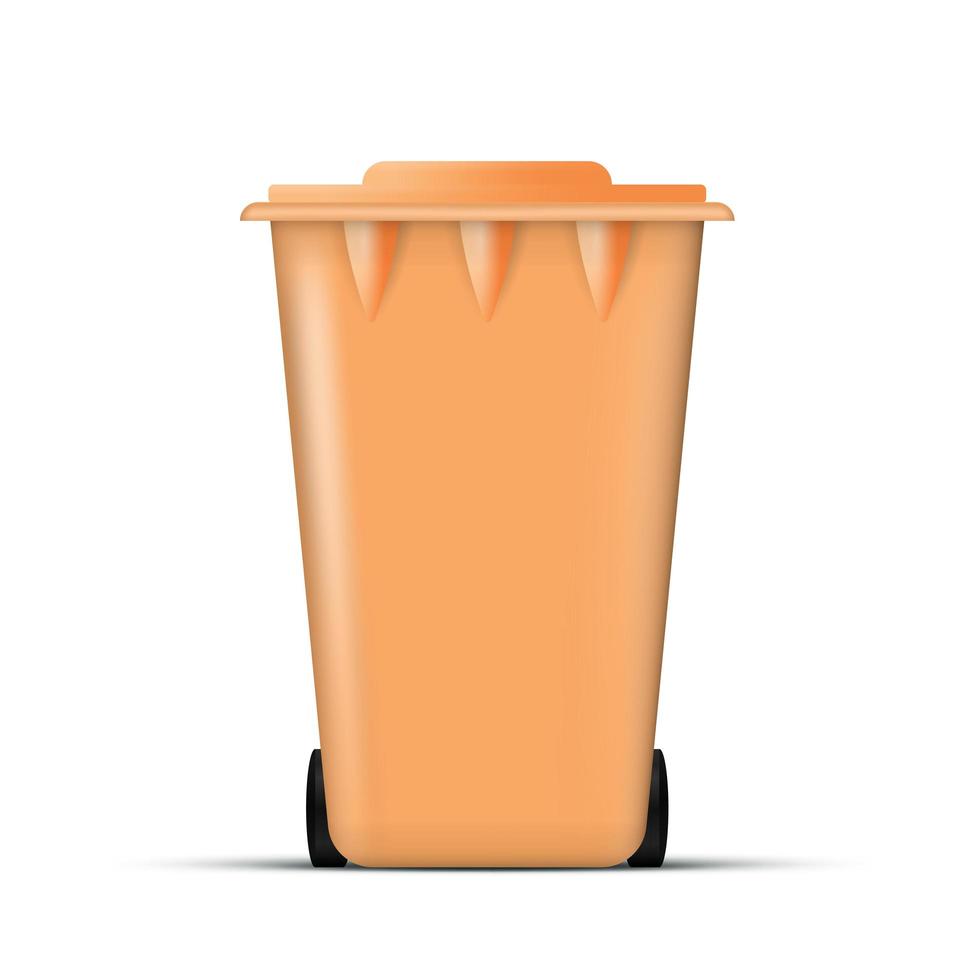 realistischer orangefarbener Mülleimer. Abfalleimer mit Deckel und Rädern. Öko-Konzept. Vektor. vektor