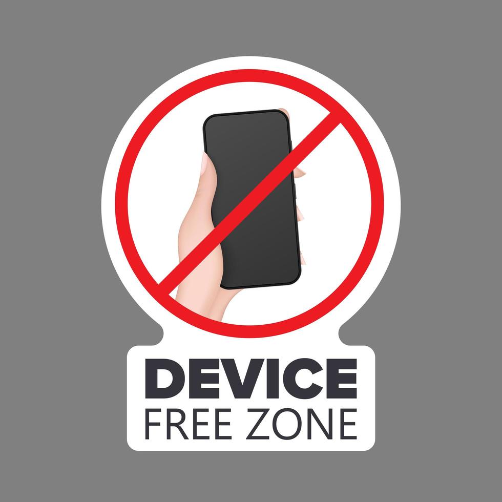 durchgestrichenes Handsymbol mit einem Telefon. das Konzept des Verbots von Geräten, gerätefreier Zone, digitaler Entgiftung. leer für aufkleber. isoliert. Vektor. vektor