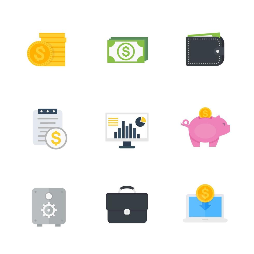 finans, pengar, betalningar ikoner på vitt vektor