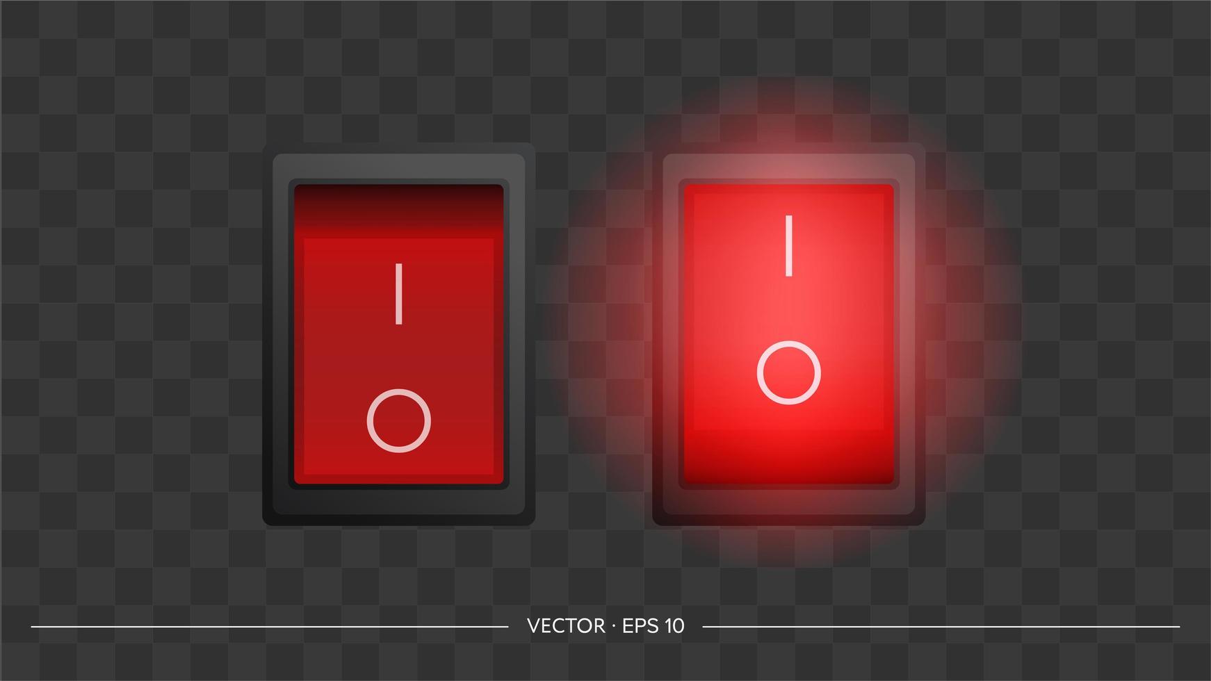 Reihe von roten Quadrat-Ein- und Ausschaltknöpfen. isoliert. Vektor. vektor