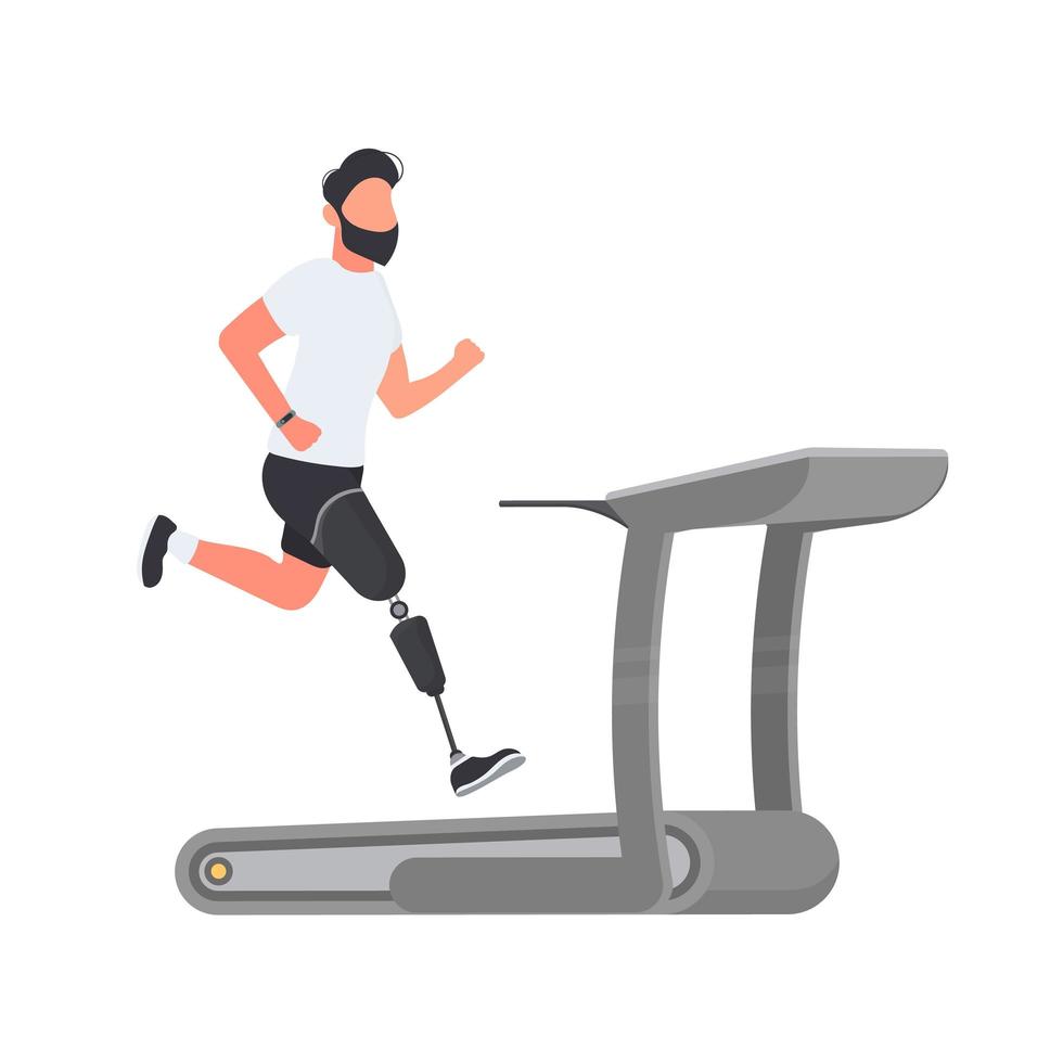en man med benprotes springer på ett löpband. sportkoncept för personer med funktionsnedsättning. vektor. vektor