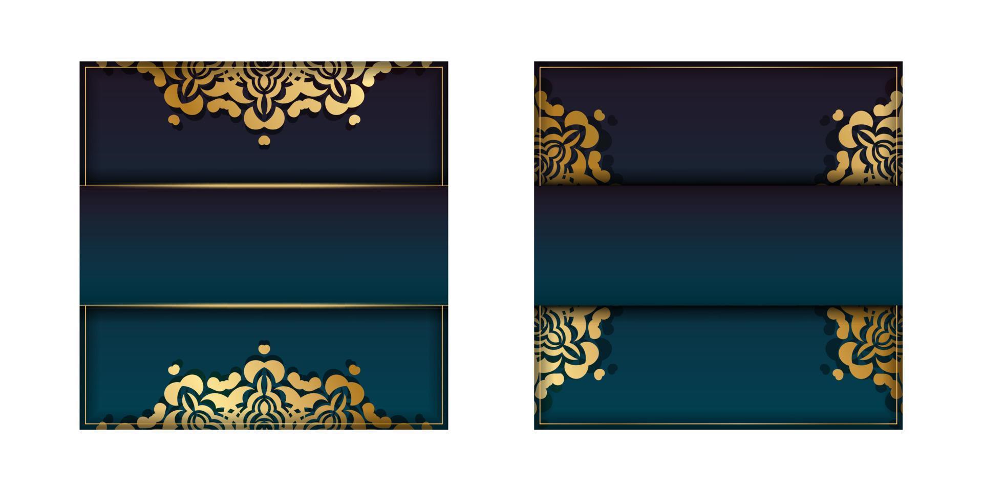 mall gratulationsbroschyr med gradient blå färg med vintage gulddekorationer för ditt varumärke. vektor