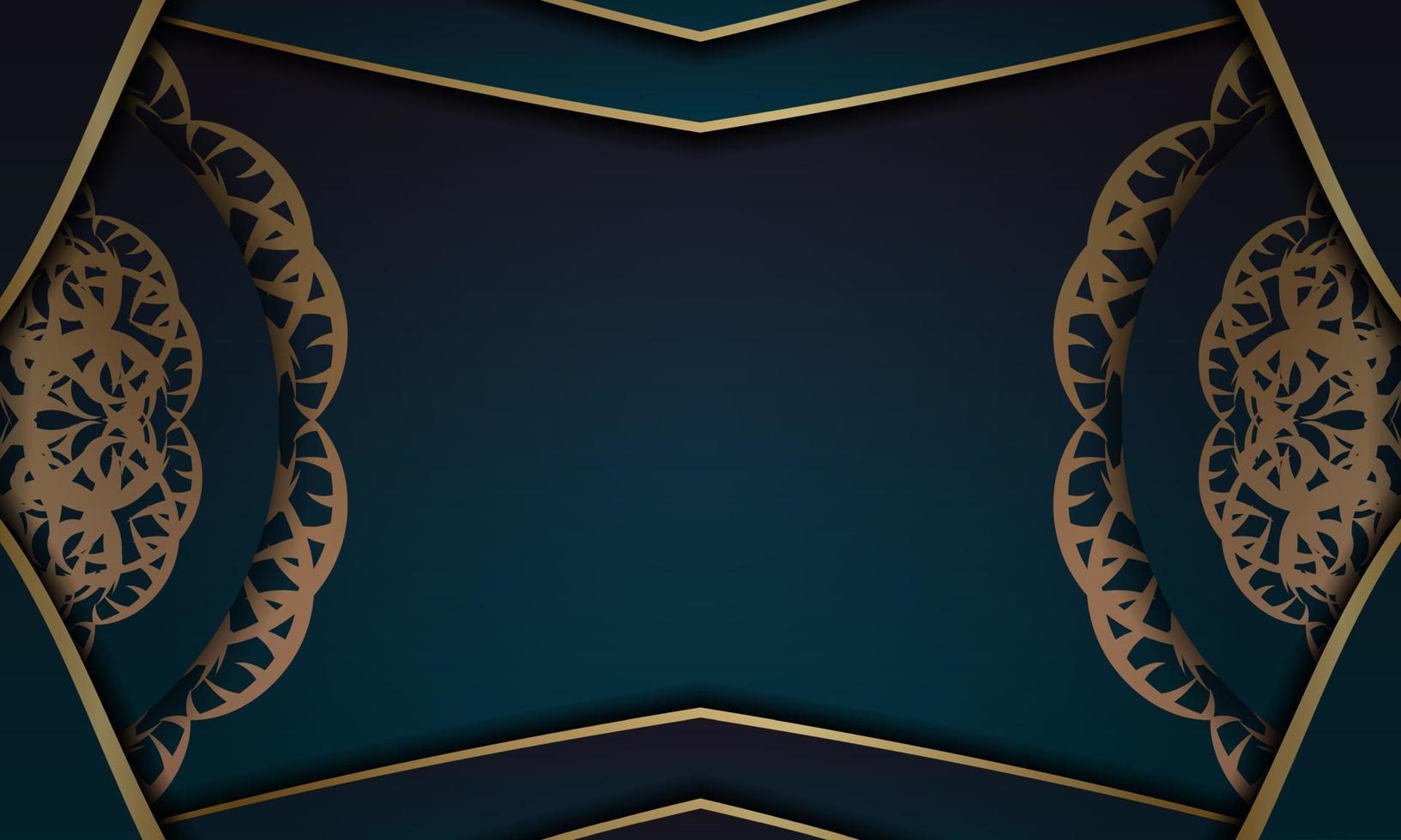 blå gradient banner med mandala guld prydnad för design under texten vektor