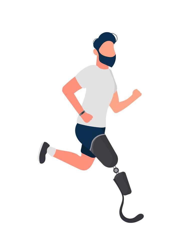 ein Mann mit einer Beinprothese läuft. Vektor. vektor