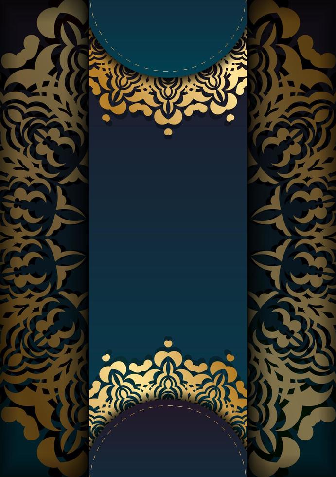Grußkartenvorlage mit blauer Farbverlaufsfarbe mit griechischen Goldornamenten für Ihre Marke. vektor