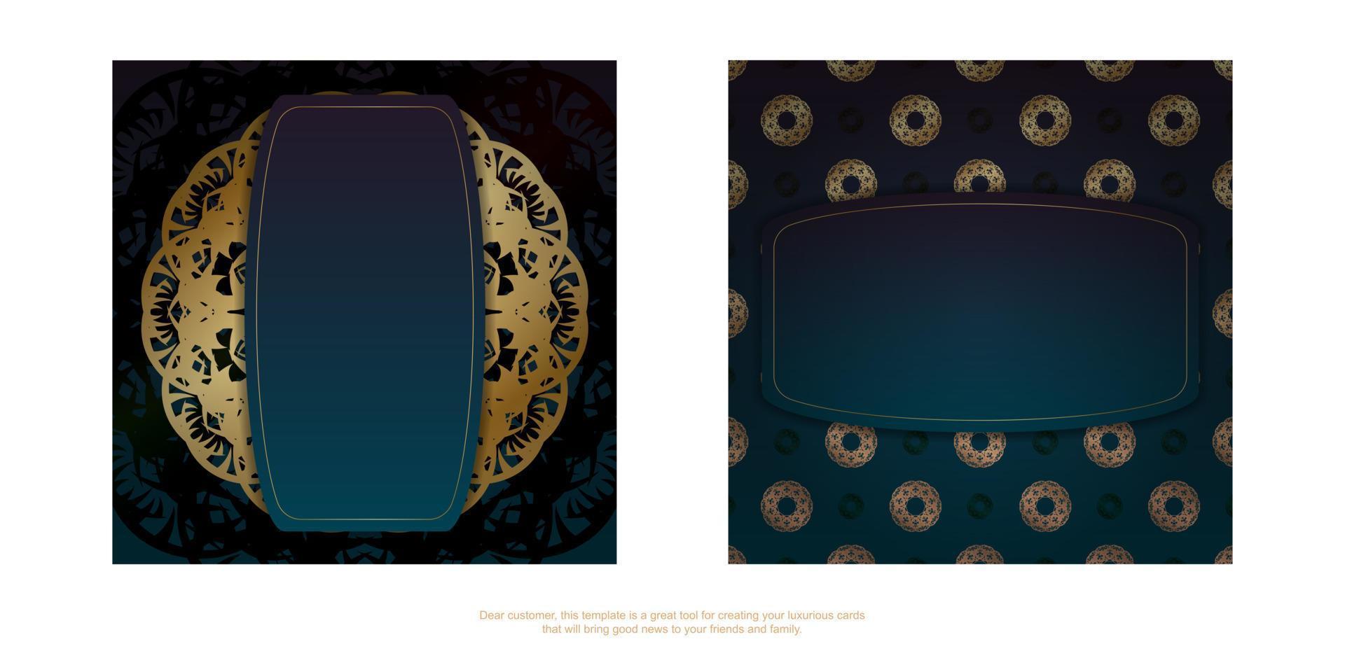 broschyrmall med lutning blå färg med indiska guld ornament för din design. vektor
