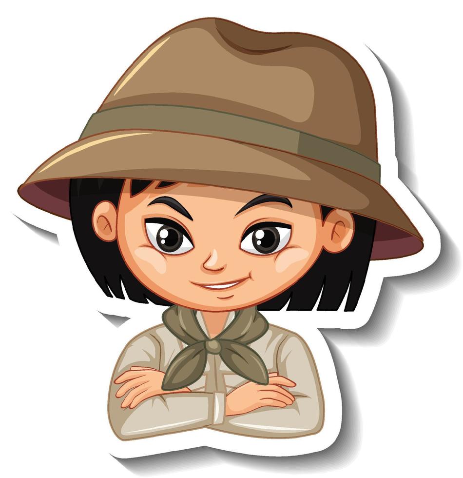 Mädchen im Safari-Outfit-Cartoon-Charakter-Aufkleber vektor