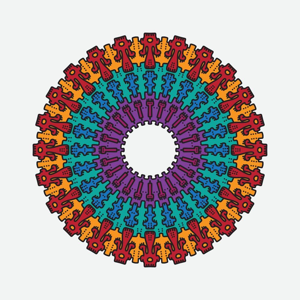 rund gradientmandala på vit isolerad bakgrund. vektor boho mandala i popkonstfärger. mandala med blommönster. yoga mall