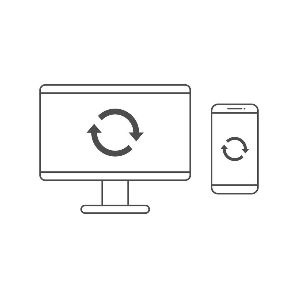 Computer und Smartphone synchronisieren oder starten Sie das Symbollinien-Vektordesign neu vektor