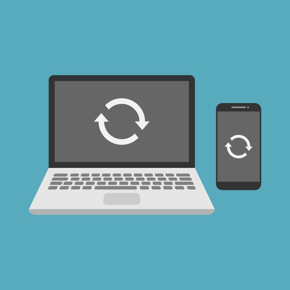 bärbar dator och smartphone synkronisera eller starta om ikon vektorillustration vektor
