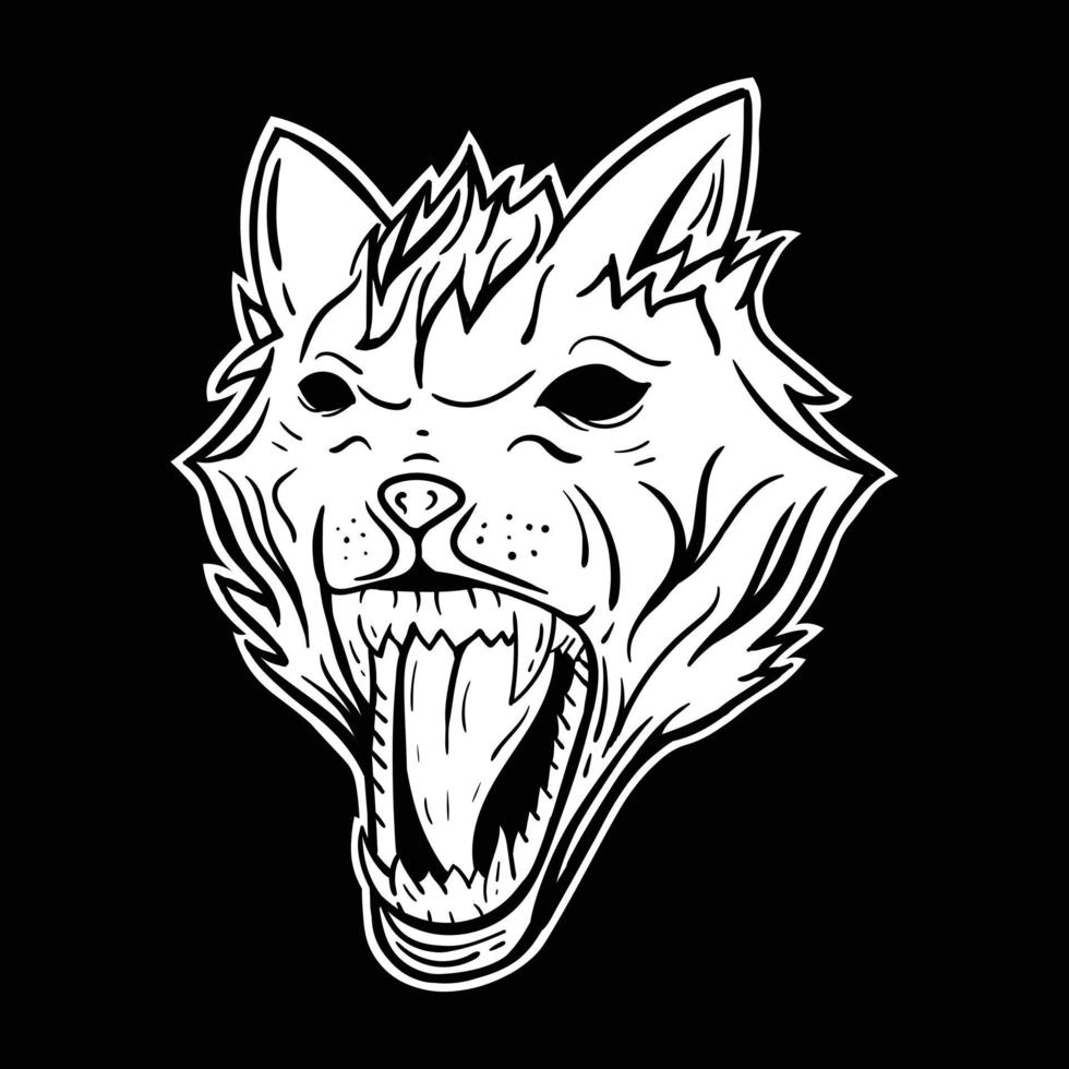 wütender Hund Schwarz-Weiß-Illustrationsdruck auf T-Shirts, Jacke, Souvenirs oder Tätowierung kostenloser Vektor