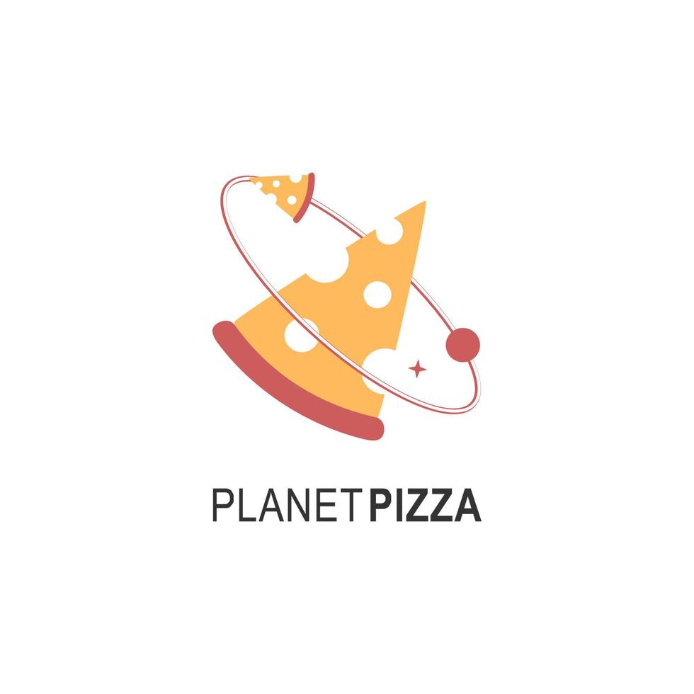 Planet Pizza Logo für Caféverpackungen und Restaurantmenüs. Fast-Food-Logo mit moderner flacher Vektorgrafik. Pizzastück-Logo für italienische Pizzeria mit minimalistischem Pizzarestaurant im flachen Stil vektor