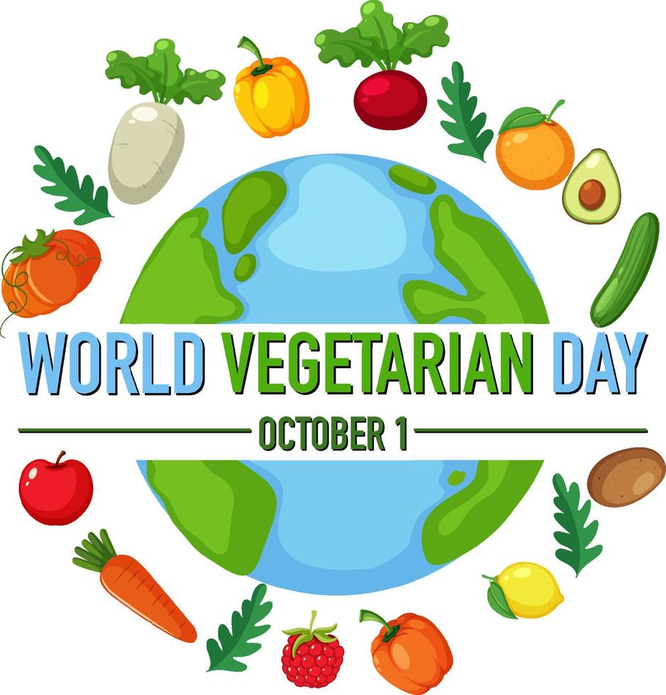 World Vegetarian Day logotyp med grönsaker och frukt vektor