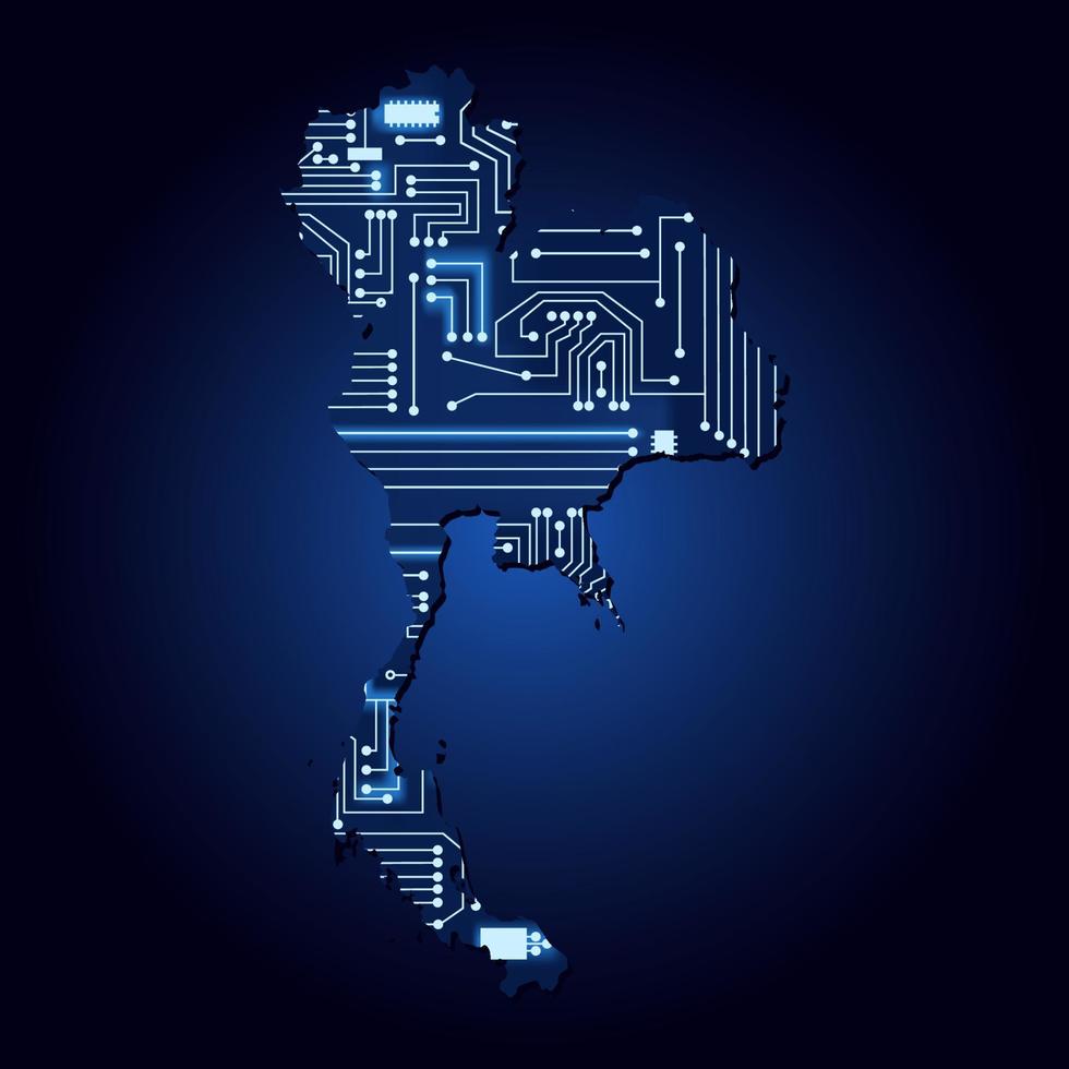 Konturkarte von Thailand mit einer technologischen Elektronikschaltung. vektor