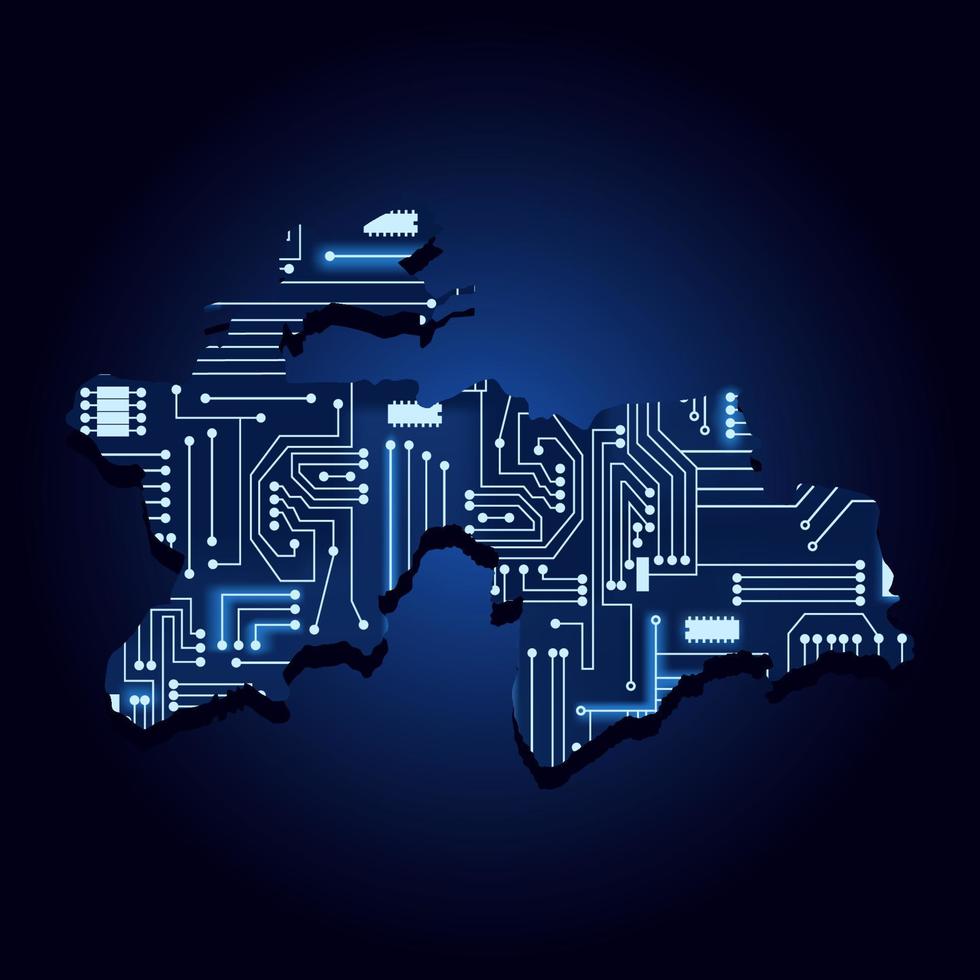 konturkarta över tadzjikistan med en teknisk elektronikkrets. vektor