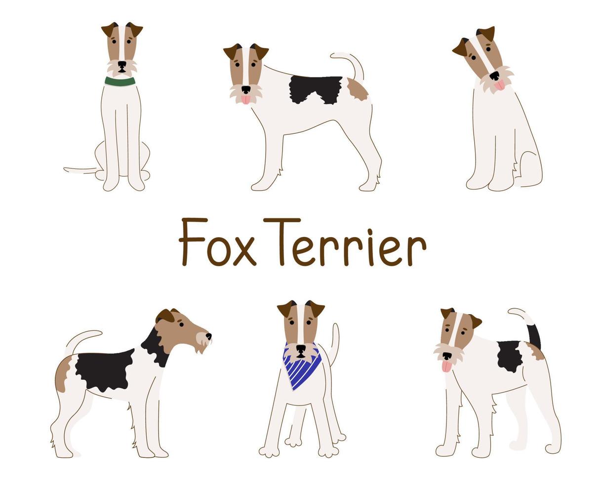 Sammlung Wire Fox Terrier isoliert auf weißem Hintergrund in verschiedenen Posen. Vektorillustration des modernen Hundehaustiersatzes vektor