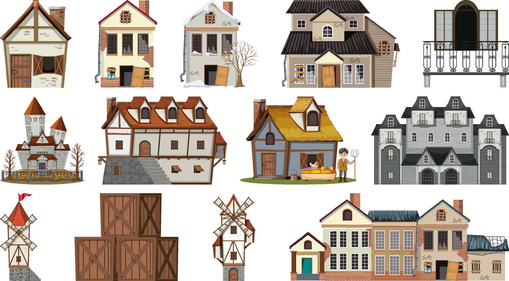Reihe verlassener Häuser und Gebäude vektor