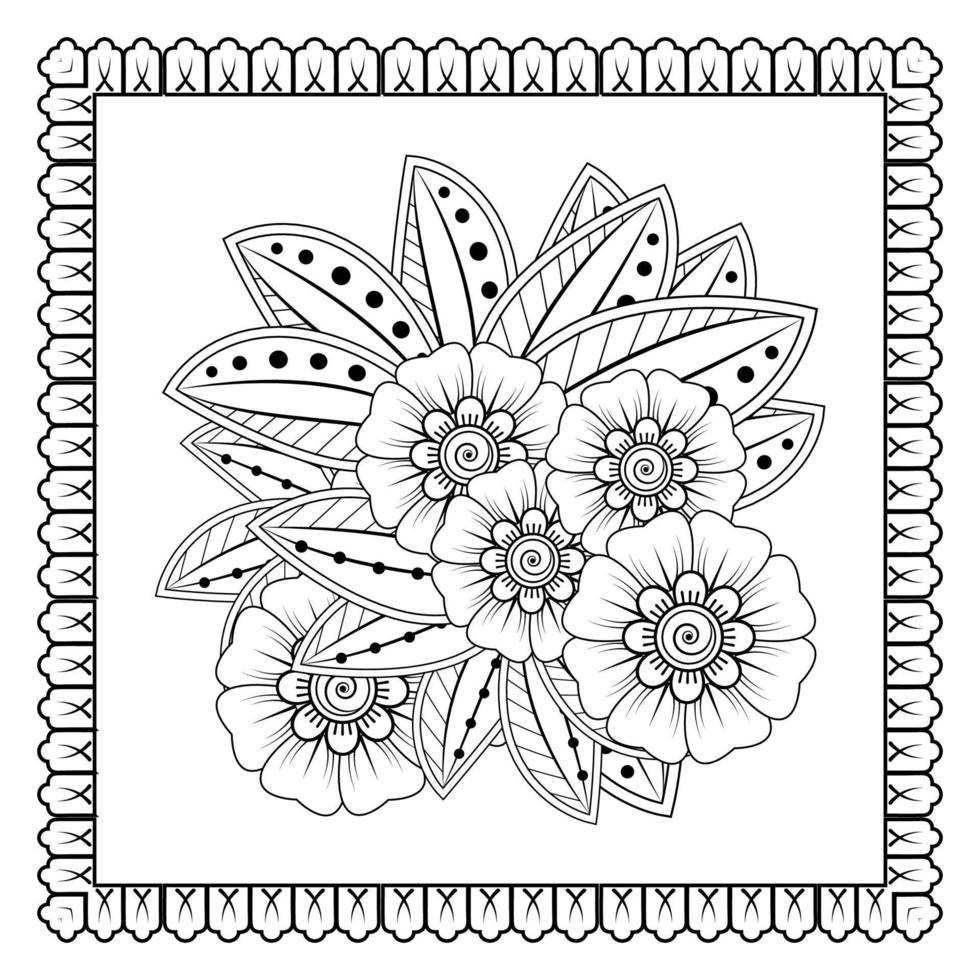 Mehndi-Blume für Henna, Mehndi, Tätowierung, Dekoration. dekoratives Ornament im ethnisch-orientalischen Stil, Doodle-Ornament, Umrisshand zeichnen. Malbuchseite. vektor