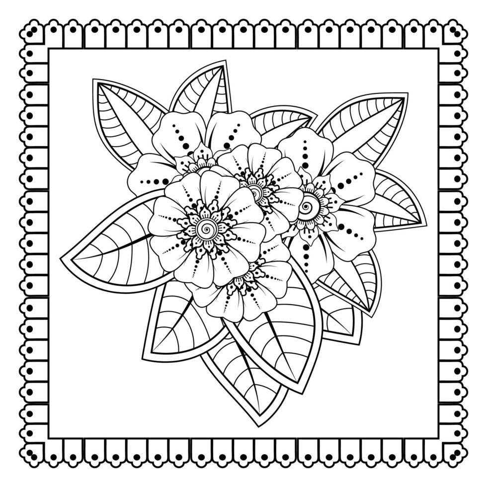 Mehndi-Blume für Henna, Mehndi, Tätowierung, Dekoration. dekoratives Ornament im ethnisch-orientalischen Stil, Doodle-Ornament, Umrisshand zeichnen. Malbuchseite. vektor