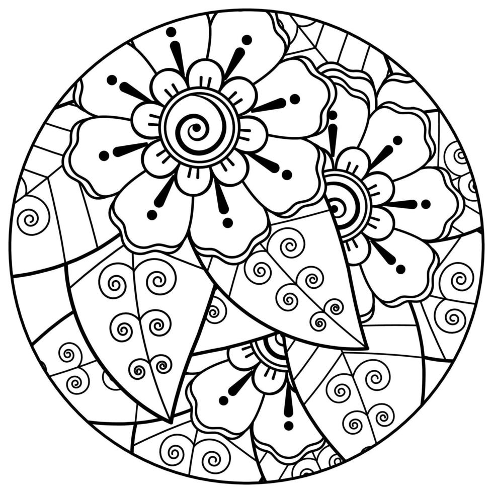 Mehndi-Blume für Henna, Mehndi, Tätowierung, Dekoration. dekoratives Ornament im ethnisch-orientalischen Stil, Doodle-Ornament, Umrisshand zeichnen. Malbuchseite. vektor