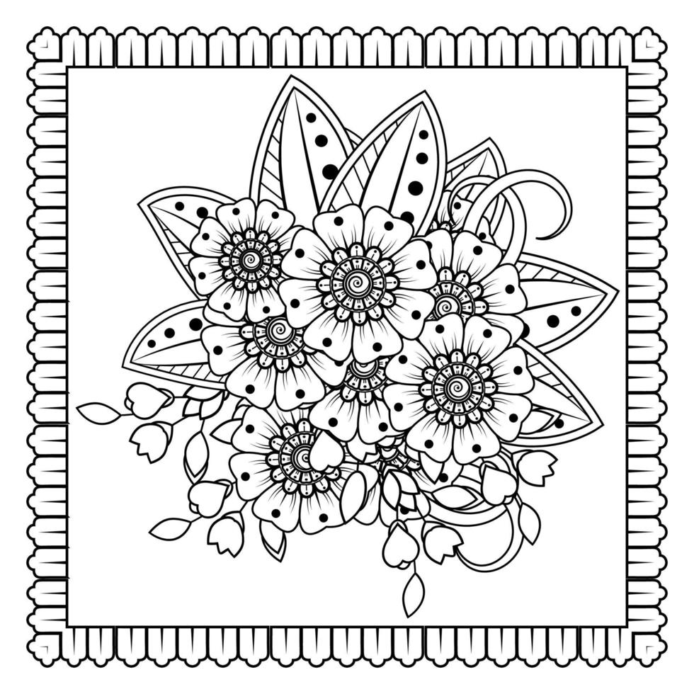 Mehndi-Blume für Henna, Mehndi, Tätowierung, Dekoration. dekoratives Ornament im ethnisch-orientalischen Stil, Doodle-Ornament, Umrisshand zeichnen. Malbuchseite. vektor