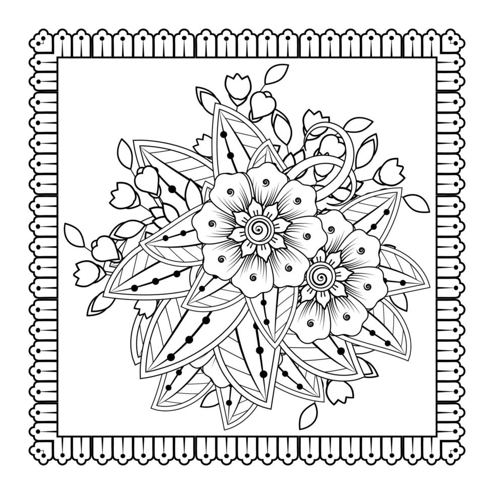 Mehndi-Blume für Henna, Mehndi, Tätowierung, Dekoration. dekoratives Ornament im ethnisch-orientalischen Stil, Doodle-Ornament, Umrisshand zeichnen. Malbuchseite. vektor