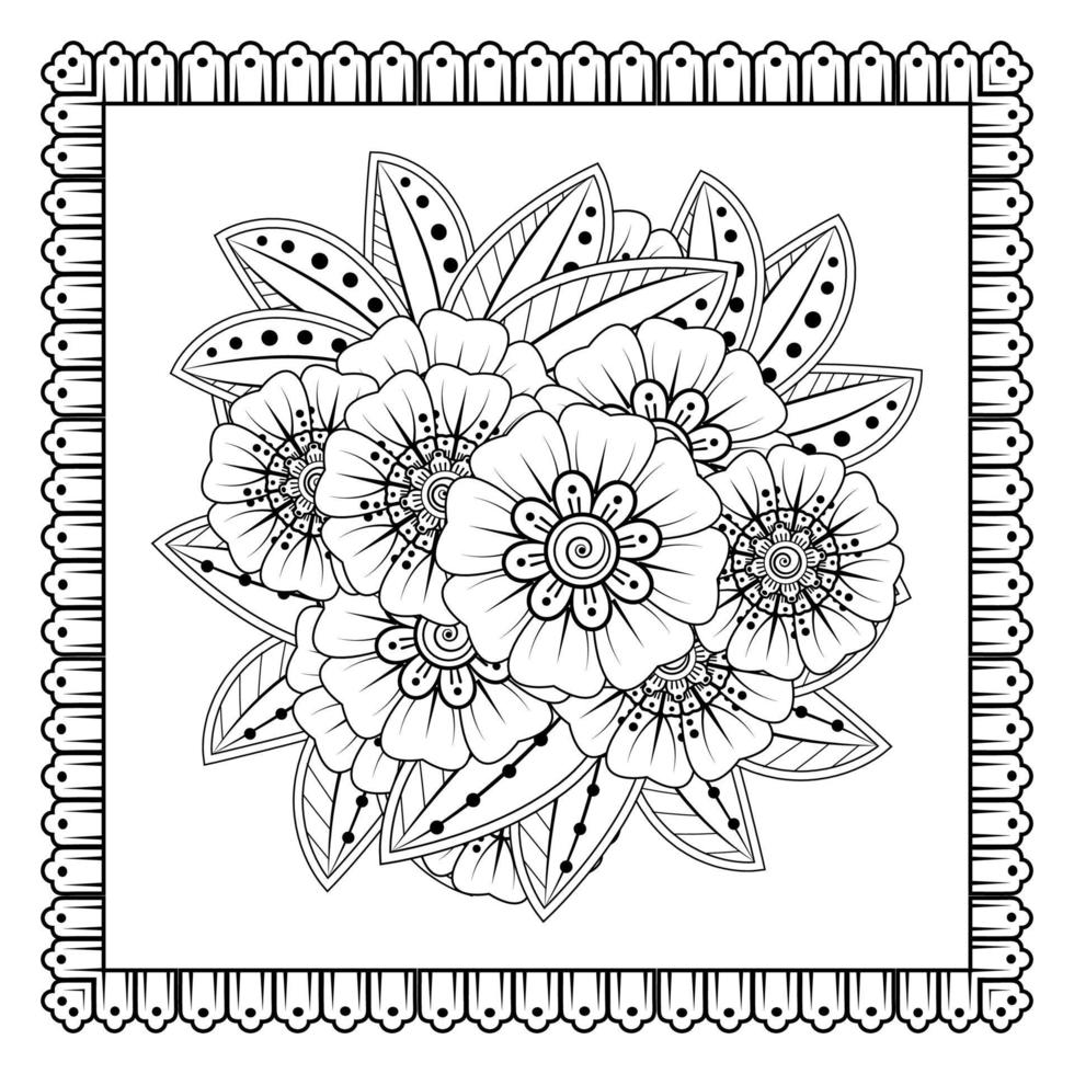 Mehndi-Blume für Henna, Mehndi, Tätowierung, Dekoration. dekoratives Ornament im ethnisch-orientalischen Stil, Doodle-Ornament, Umrisshand zeichnen. Malbuchseite. vektor