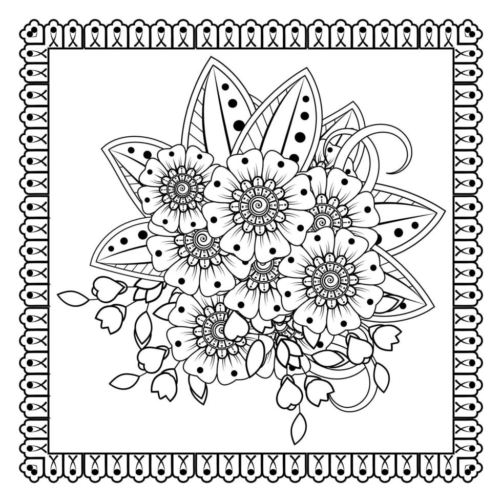 Mehndi-Blume für Henna, Mehndi, Tätowierung, Dekoration. dekoratives Ornament im ethnisch-orientalischen Stil, Doodle-Ornament, Umrisshand zeichnen. Malbuchseite. vektor