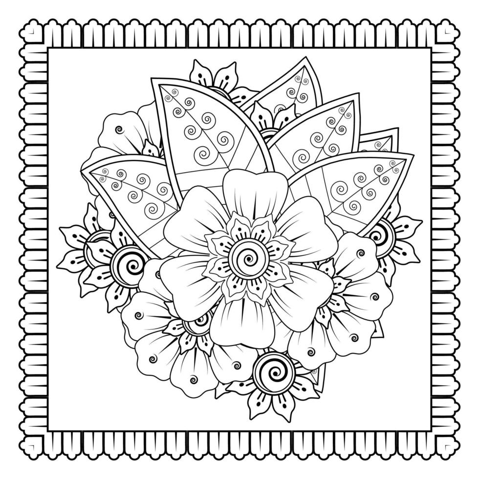 Mehndi-Blume für Henna, Mehndi, Tätowierung, Dekoration. dekoratives Ornament im ethnisch-orientalischen Stil, Doodle-Ornament, Umrisshand zeichnen. Malbuchseite. vektor