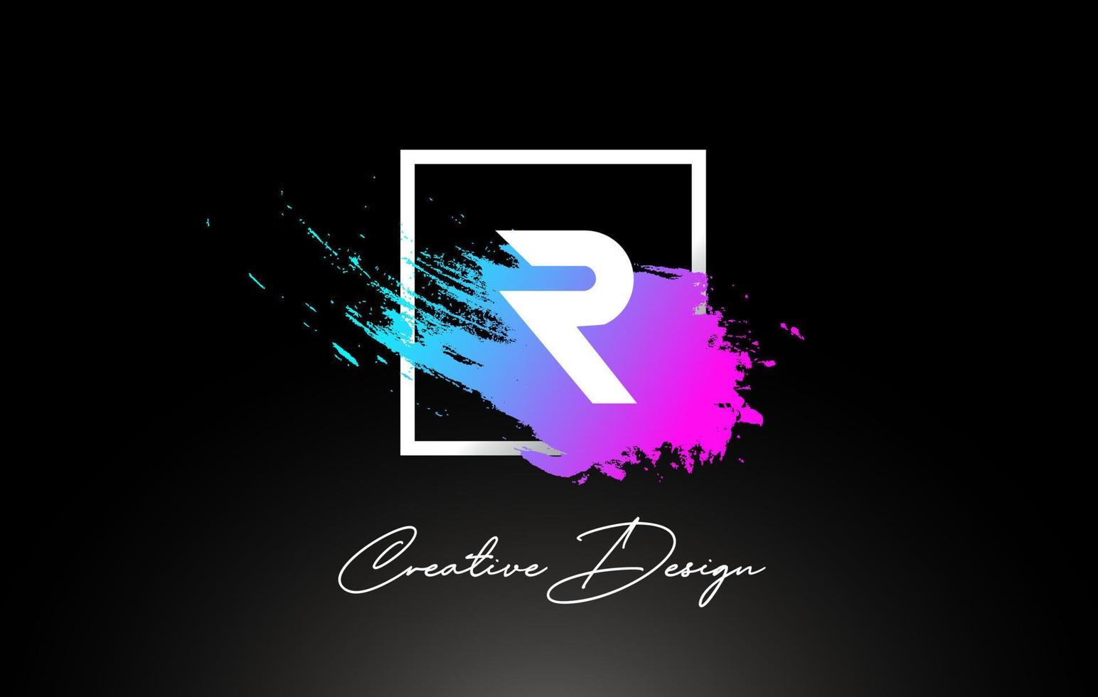 r künstlerisches Pinsel-Brief-Logo-Design in lila blauen Farben Vektor