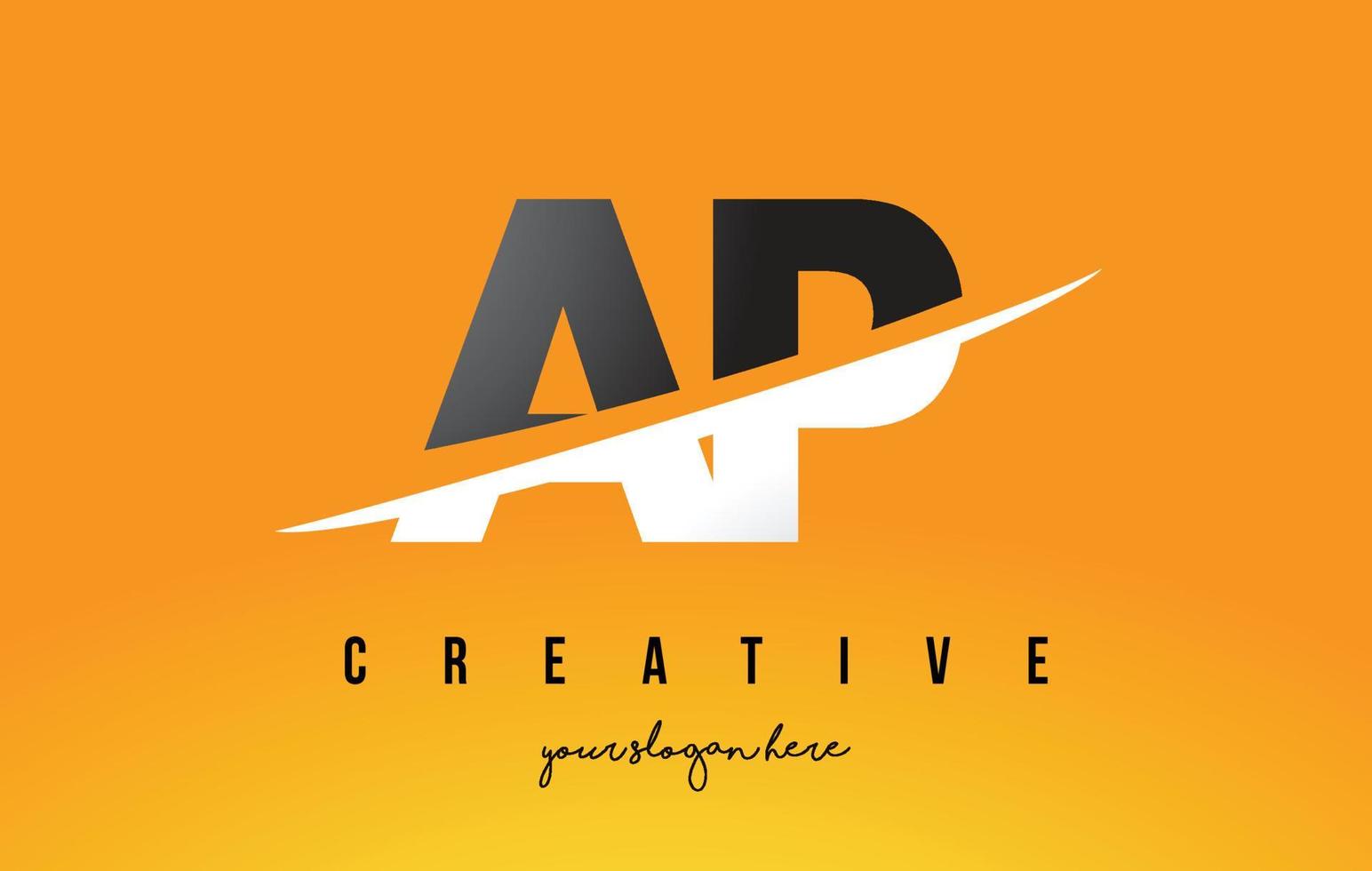 ap ap letter modern logotypdesign med gul bakgrund och swoosh. vektor